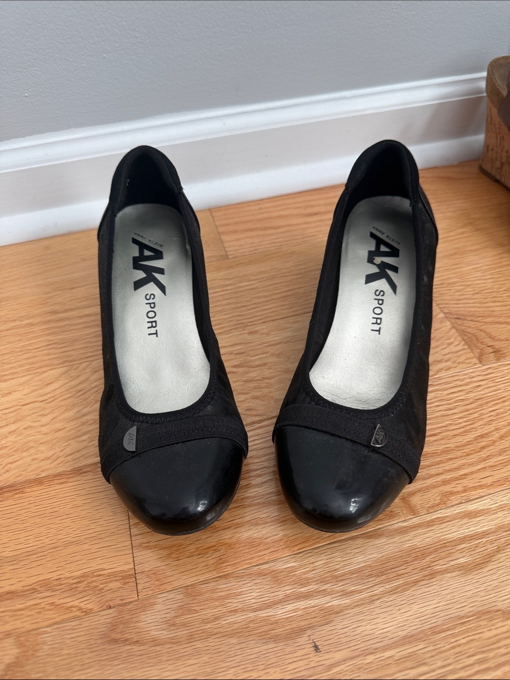 Anne Klein Sport Black Patent Cap-Toe Ballet Flats